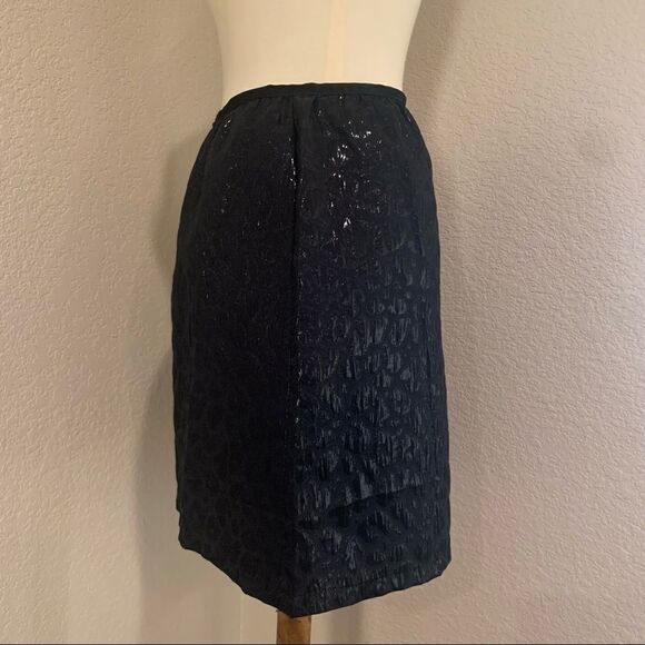 Black Leopard Print Shiny Skirt Size 14 Metallic Tonal Black On Black - Picture 2 of 11